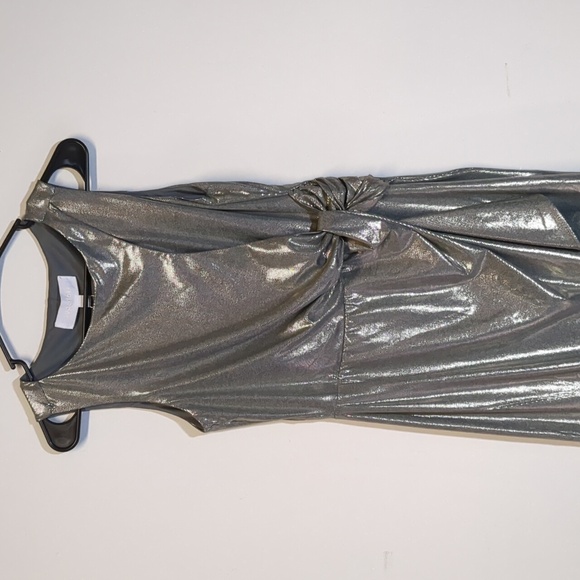 Superfoxx Shimmery Silver Metallic Knotted Front Cocktail Party Dress, Size S - Picture 3 of 9